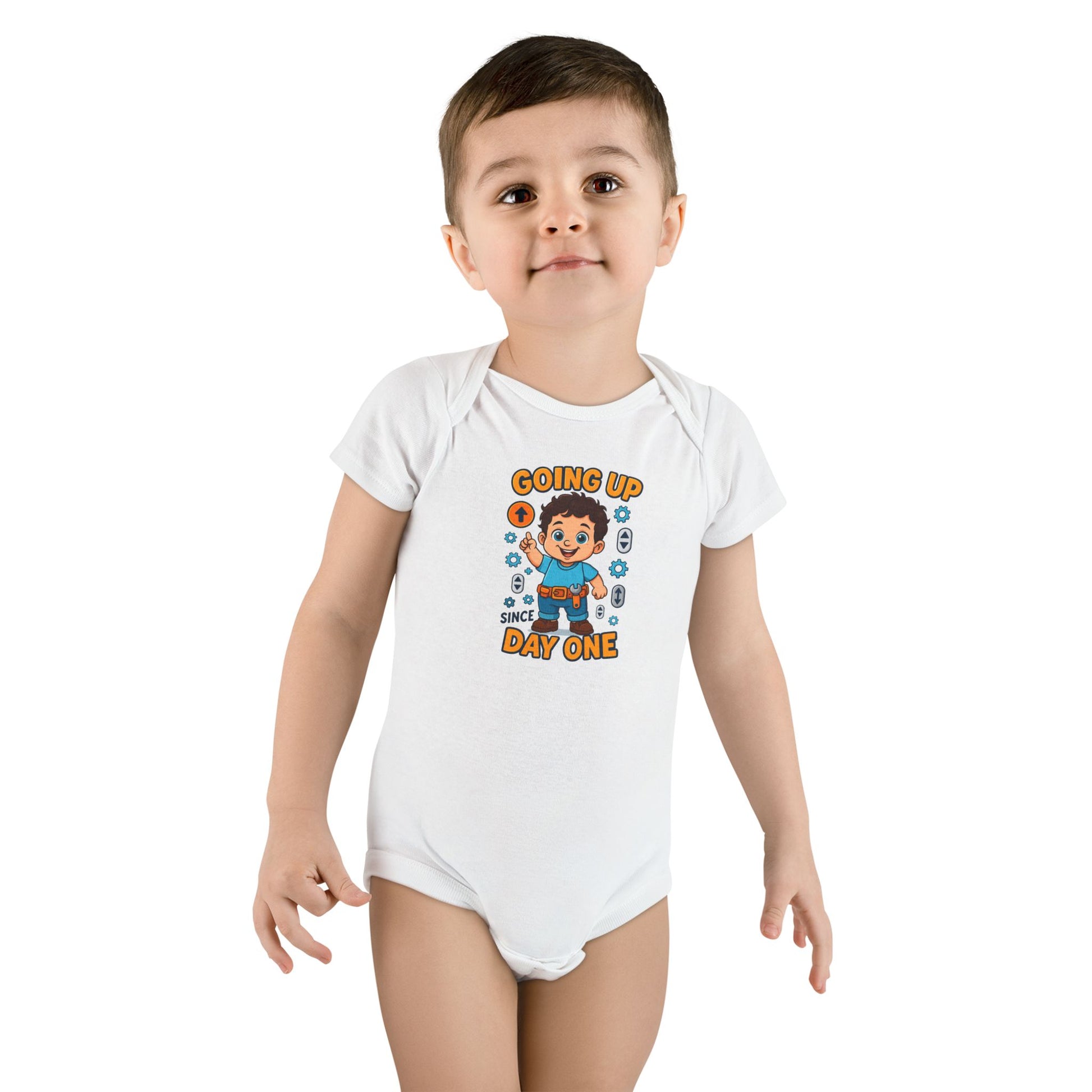 Going Up Since Day One - Cute Baby Onesie -White