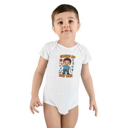 Going Up Since Day One - Cute Baby Onesie -White